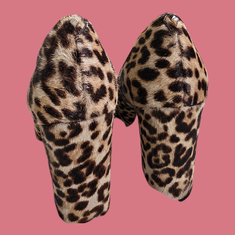 Sam Edelman's Calf Hair Leopard Print Block Heel Pumps Size 8 1/2 - Picture 12 of 13